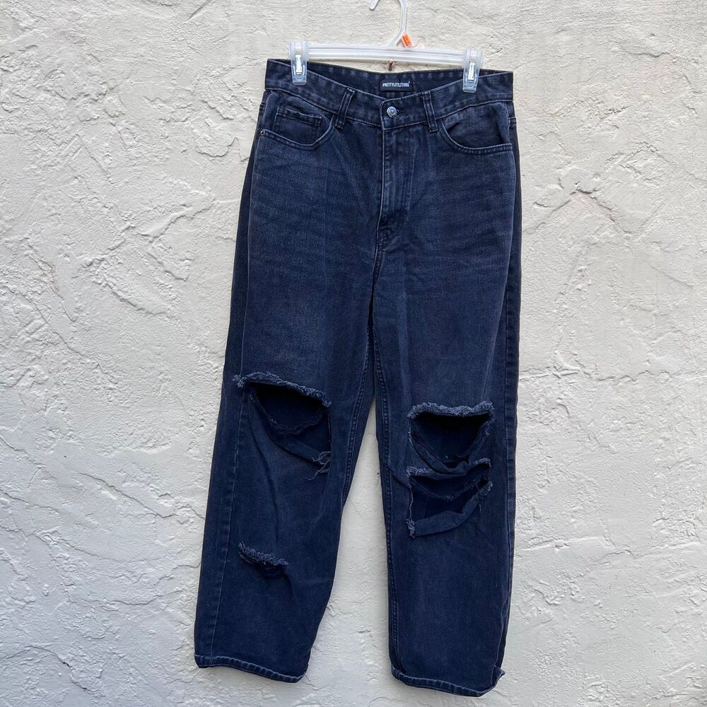 Jeans Pretty Little Thing distressed ripped black denim